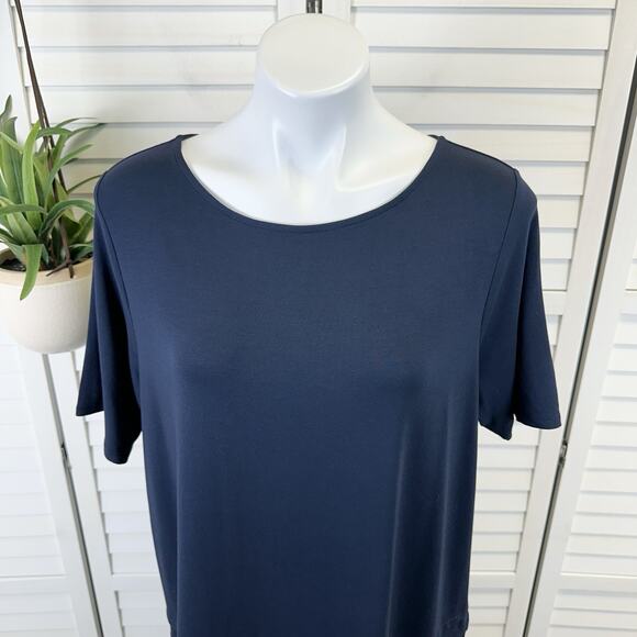 New J Jill Wearever Collection Navy Blue Tunic Top Short Sleeve Size XL Petite - Picture 2 of 10